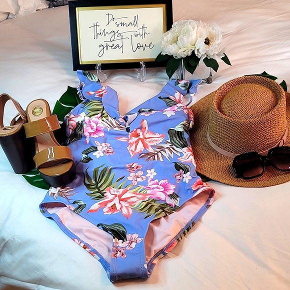 Kona Sol Swim Swimwear Over The Shoulder Ruffle High Coverage One